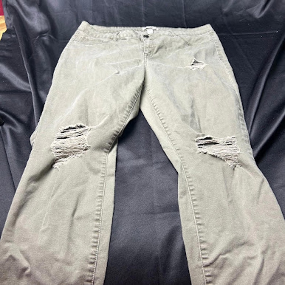 Refuge+ Olive Green Distressed Straight Leg Pants Plus Size 18 Stretch Cotton